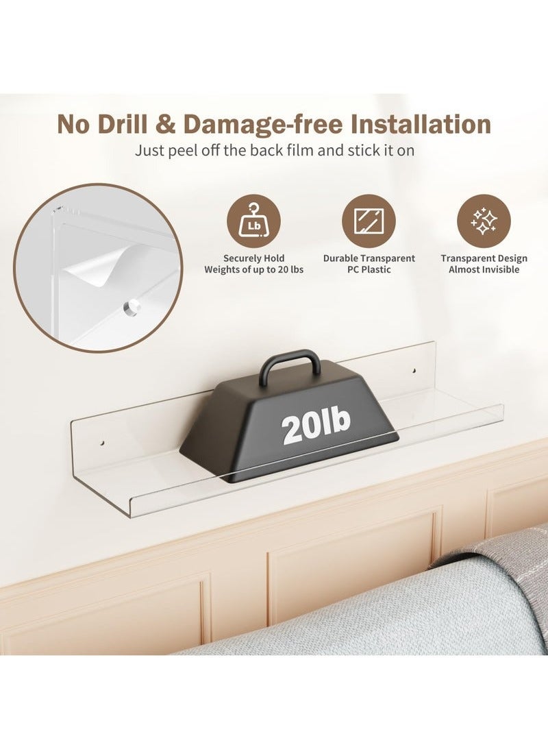 بيوينتي 4 رفوف عائمة شفافة من الأكريليك بطول 38 سم بتصميم حرف U، رف حائطي لعرض الكتب، تنظيم مستحضرات التجميل، أو ترتيب التوابل. - Image 4